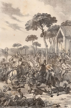 Grabado de la Batalla de Sant Cugat realizado por Eusebi Planas i Franquesa en 1861